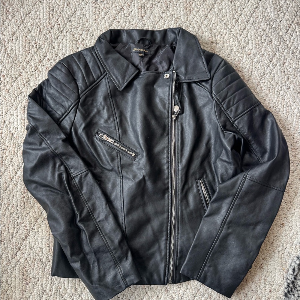Shinestar Black Faux Leather Biker Jacket